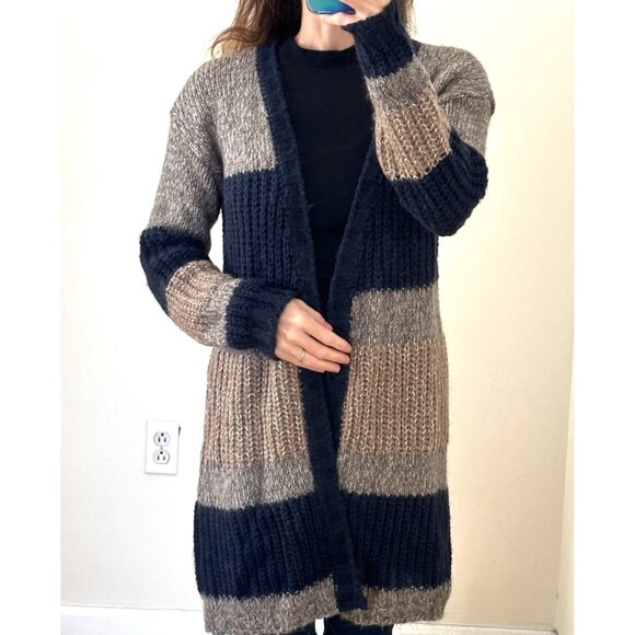 Yida Made in Italy Metallic Striped Open Front Cardigan Blue, Bronze & Silver - Picture 1 of 9